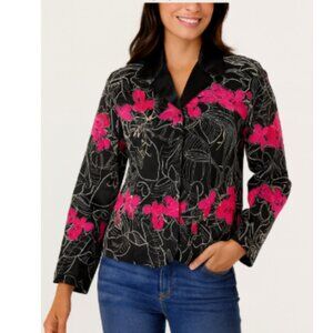 NWT Chico’s Tamatha Black Pink Floral Embroidered blazer Jacket Size 1 (M)
